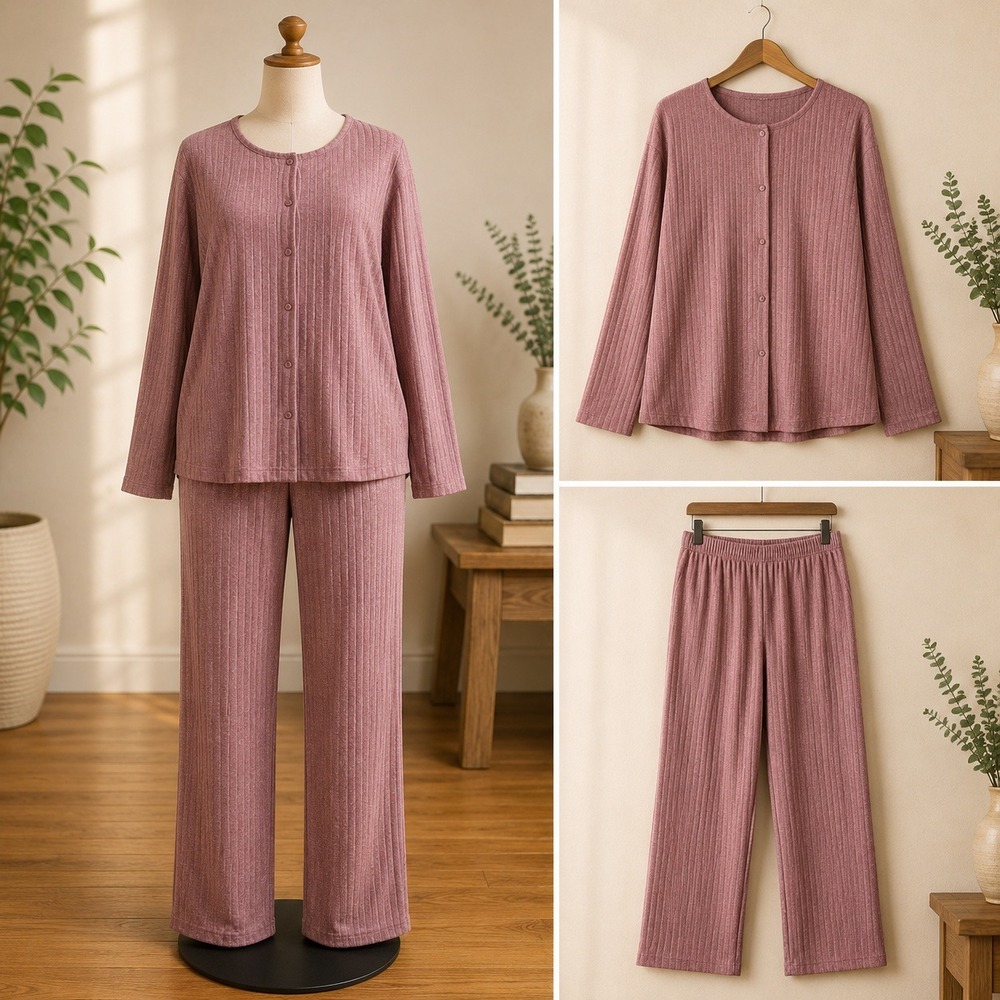 NWT Berkshire Homewear Cardigan Pants Set Womens XL Mauve Pink Ribbed Loungewear